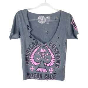 Affliction Women's Gray Pink NEW Distressed T Shirt Deadstock Size Small ACMC